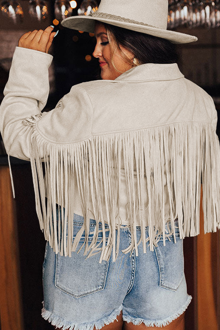 White Fringe Plus Size Cropped Jacket