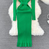 YuooMuoo Ins Hot Turtleneck Sexy Wrap Hips Knitted Dresses Women 2023 Autumn Winter Long Sleeve Bodycon Sweater Dress with Belt