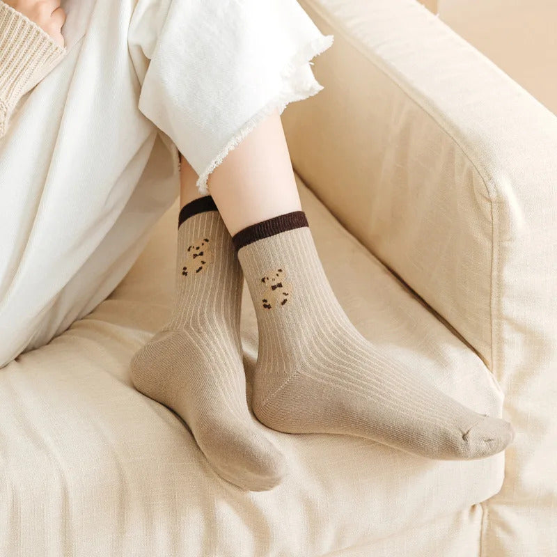 5 Pairs Bear Embroidery Low Cut Ankle Socks, Cute Summer Breathable Sports Socks, Women's Socks