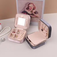 Velvet Jewelry Box For Women Geometric Sqaure Jewelry Storage Case Necklace Ring Earrings Travel Portable Zipper Boxes