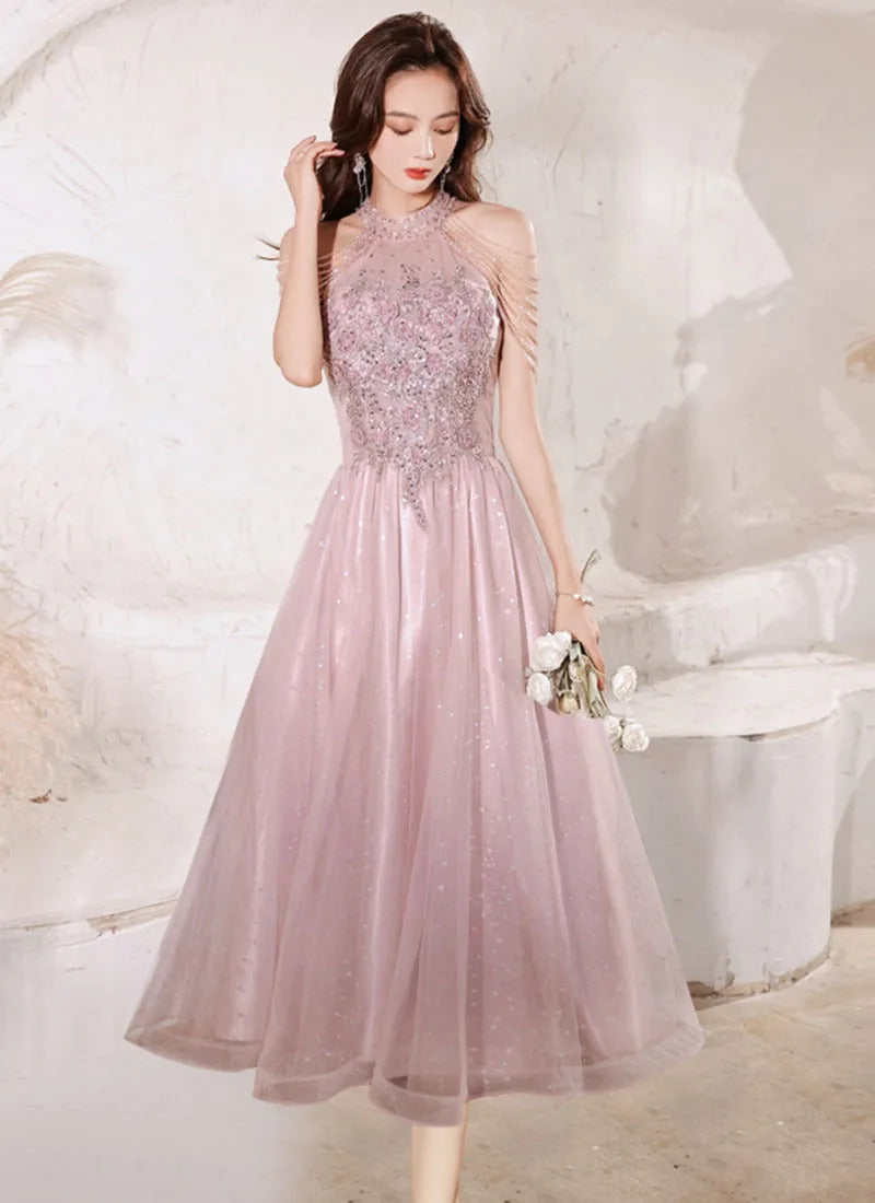 Luxury High Quality Pink Evening Dress 2024  For Prom Summer Autumn Temperament Socialite Senior Party Dress For Women