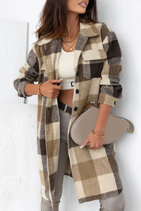 Chestnut Plaid Button-Down Flap Pocket Long Shacket