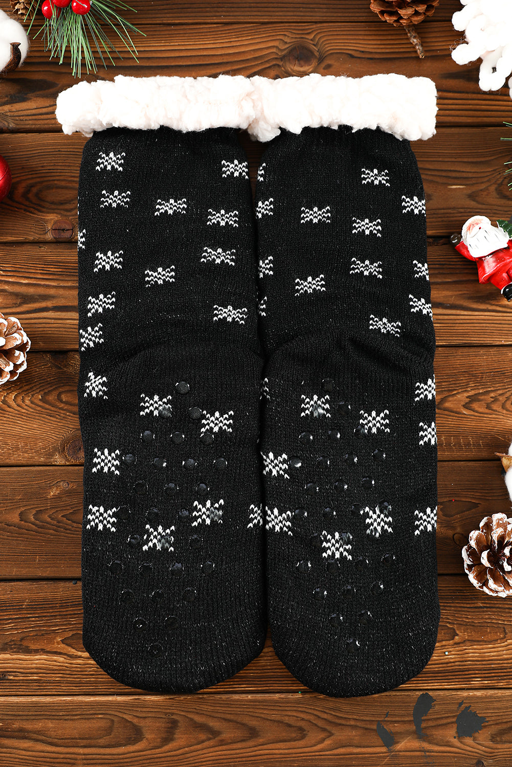 Fiery Red Christmas Cartoon Pattern Woolen Knit Socks