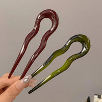 U-Shaped Hair Fork Fashion Tortoiseshell Acetate Acrylic Hairpin Geometric Design Headwear Hair Sticks Women Girls