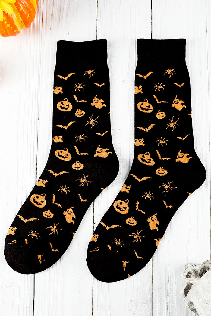 Black Spooky Season Halloween Element Print Socks