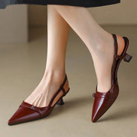 2024 New Summer Women's Dress Shoes Patent Leather Slip on Pointed Toe Sandals Buckle Slingbacks Mid Heels Pumps Sandalias Mujer