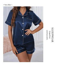 Women's Pajamas Set Satin Sleepwear Button Down Tops and Shorts Pajama 2 Piece Suit Pyjama Femme Nightwear Loungewear for Summer