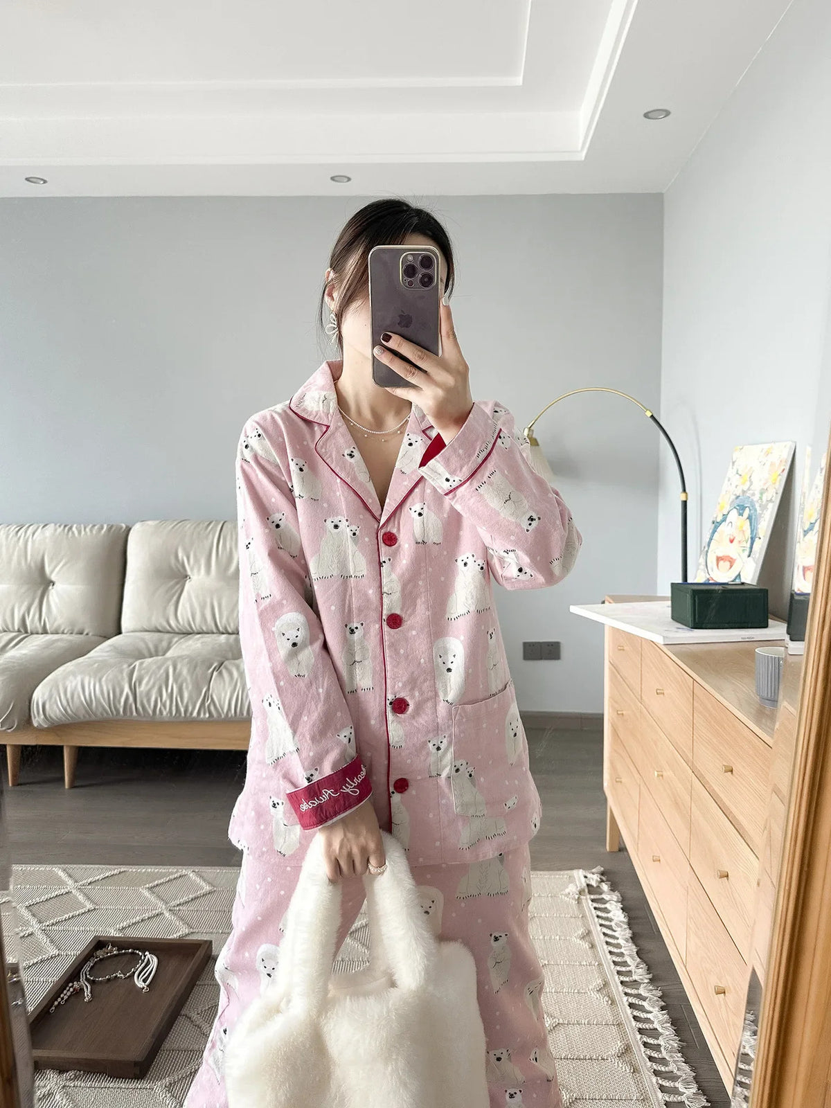 100% Cotton Pajamas for Women Loose Cartoon Long Sleeve Pants Loungewear Women 2 Piece Set Pj Women Outfit Sleepwear Set Pijamas