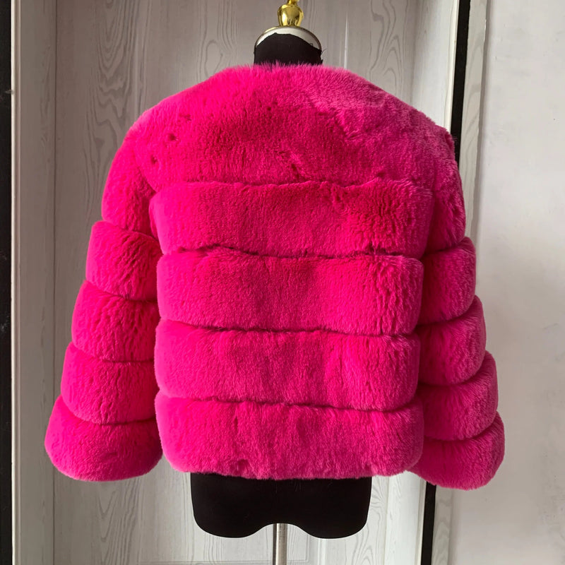 Women's Fashion faux fur coat super hot Autumn Winter women short Faux fox fur fluffy jacket high quality 7xl Ladies furry coats