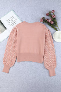 Pink Textured Bubble Sleeve Knit Sweater