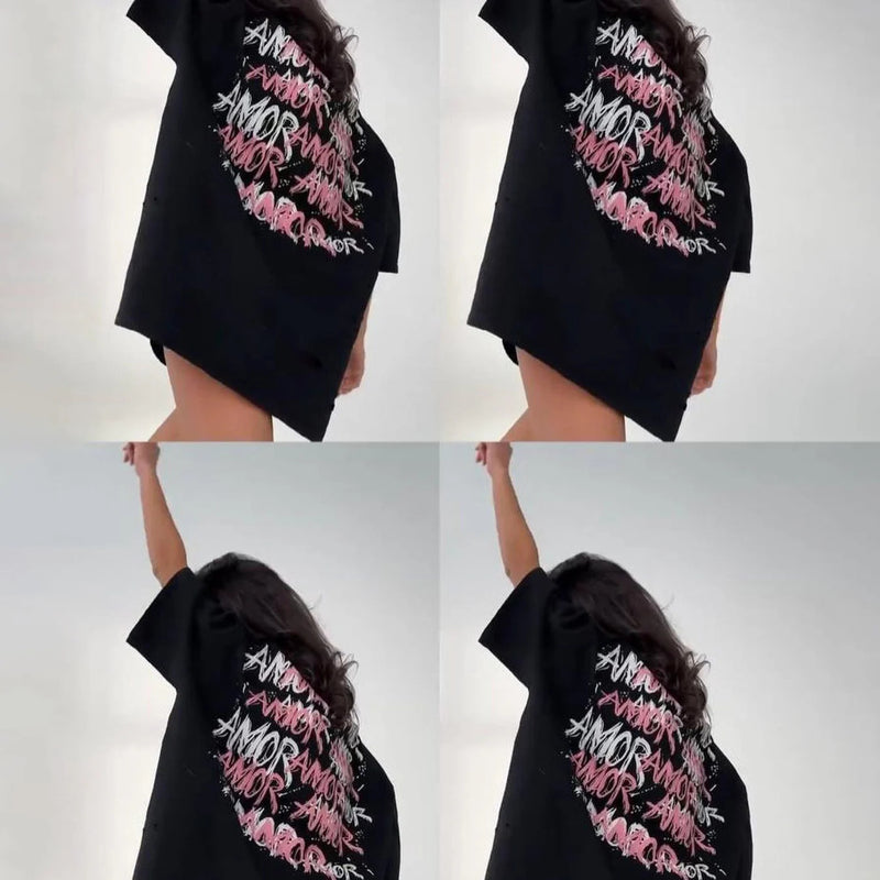 Summer Loose Oversized Tops Casuales Letter Print T Shirt Femme 2024 Spring Sunmer News Fashion Street Short Sleeve O-Neck Tees