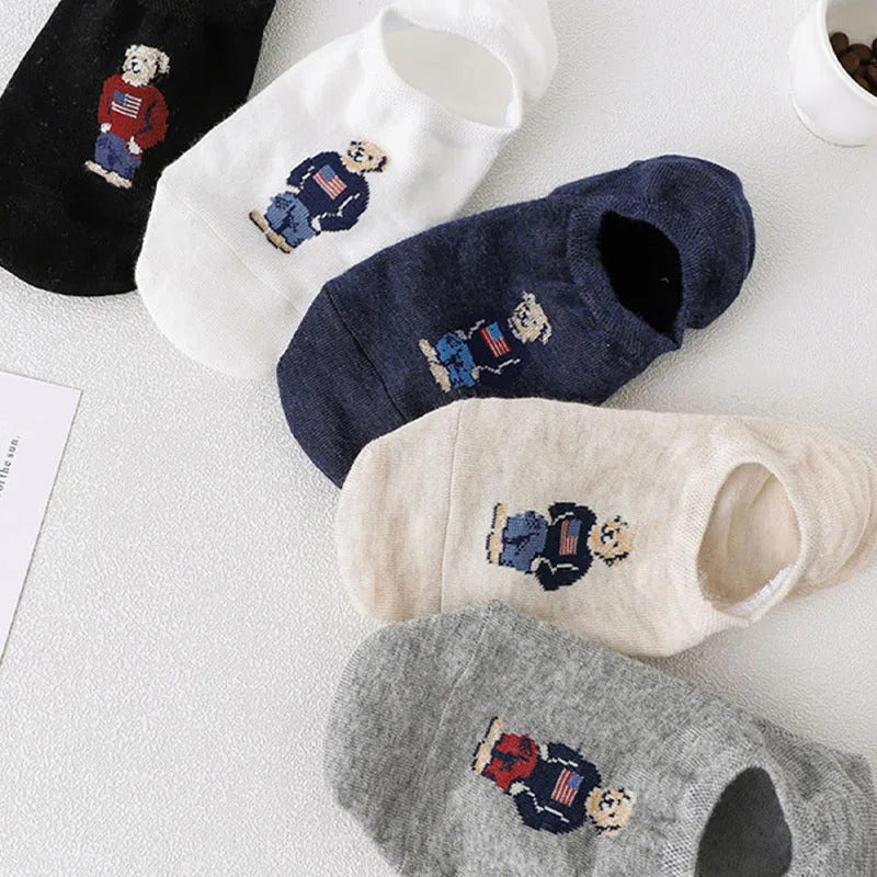 Socks Women's Shallow Mouth Korean Cute Little Bear Socks Cartoon Shallow Mouth Socks Summer Thin Anime Boat Socks