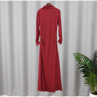 Lady Elegant Burgundy Mock Turtleneck Solid Maxi Dresses Fashion Long Sleeve Slim Hem Party Midi Robe Autumn Evening Dress Women