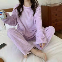 Autumn Women Solid Warm 2 Piece Sets Thicken Velvet Ribbed Fleece Set Pullover And Pants Women Casual Pajama Sets 2024