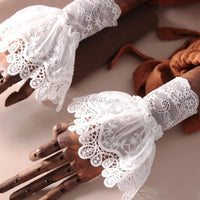 Women Fake Arm Sleeves with Short Tassels White and Black Pleated Cuff Beautiful Lace Accessories Outdoor Embellishments