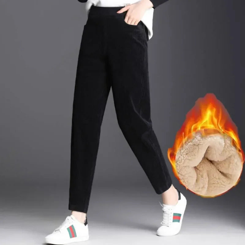 Women Corduroy Warm Pants Thick Plush Casual Pants Autumn Winter Leggings High Waist Harem Pants Trousers