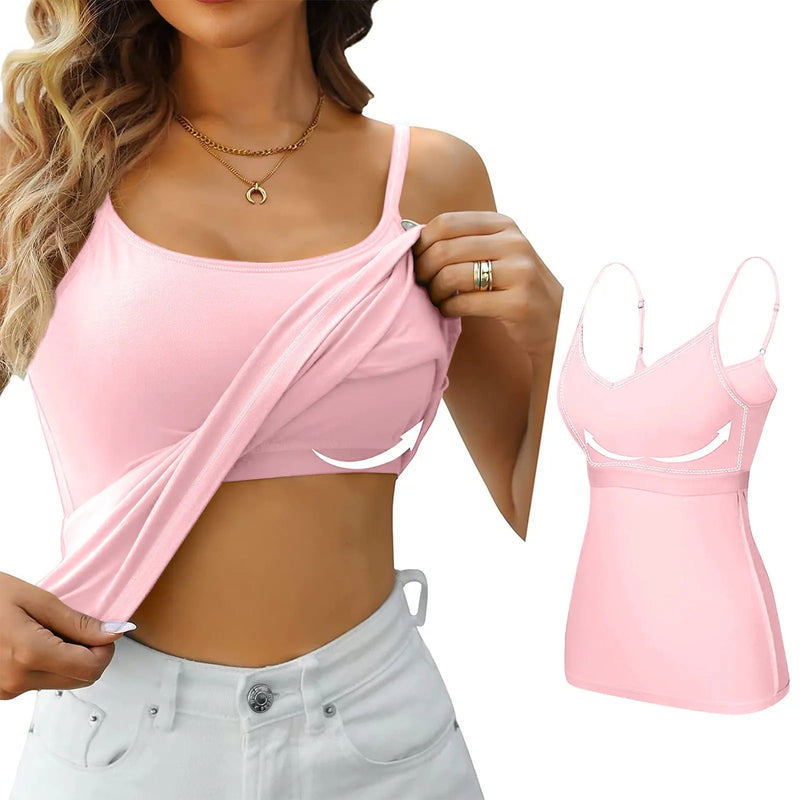 Padded Bra Tank Top Women Modal Spaghetti Solid Cami Top Vest Female Adjustable Camisole With Built In Bra Fitness Clothing