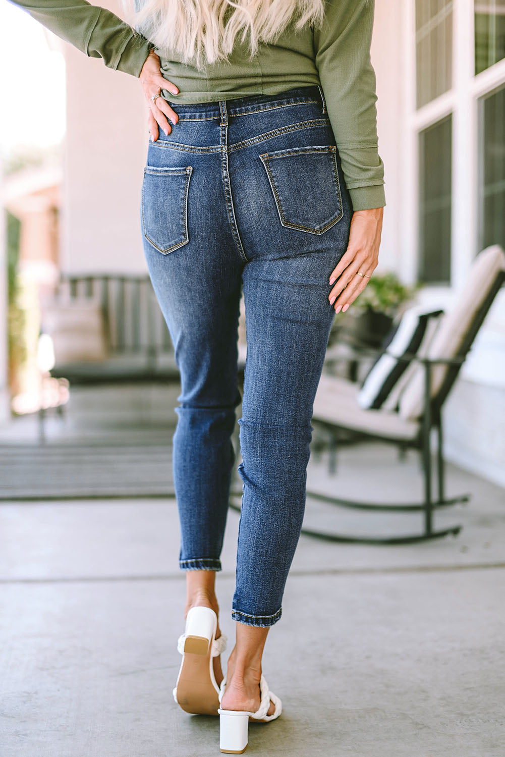 Blue Seamed High Waist Skinny Fit Jeans