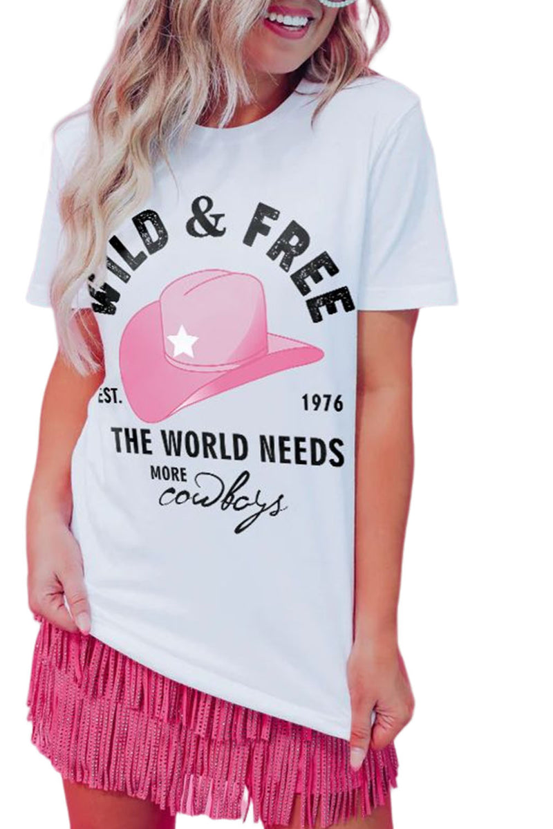 White WILD&FREE Cowboys Fashion Graphic Tee