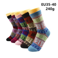 5 Pairs Winter Warmer Women Thicken Thermal Wool Cashmere Snow Socks Fashion Casual Euramerican National Wool Socks for Women