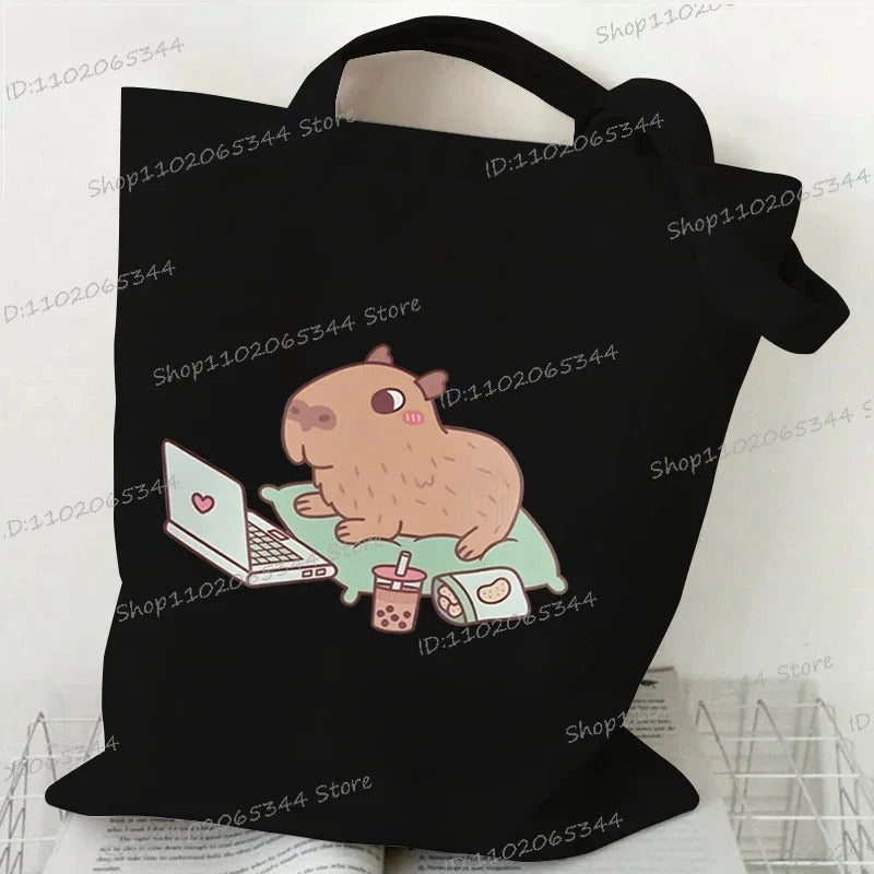 Bobo Tea Capybara Graphics Women Handbags Harajuku Animal Shoulder Bag Fashion Cartoon Tote Shopping Bag Side Bag for Ladies