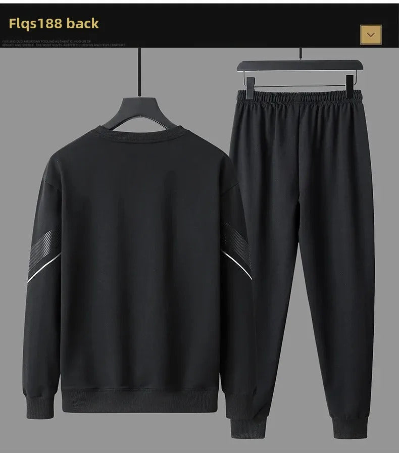 Men's 2024 Sweatshirt Set Round Neck Spring Autumn Casual Sports Two-Piece Loose Fit Comfortable Streetwear Fashion