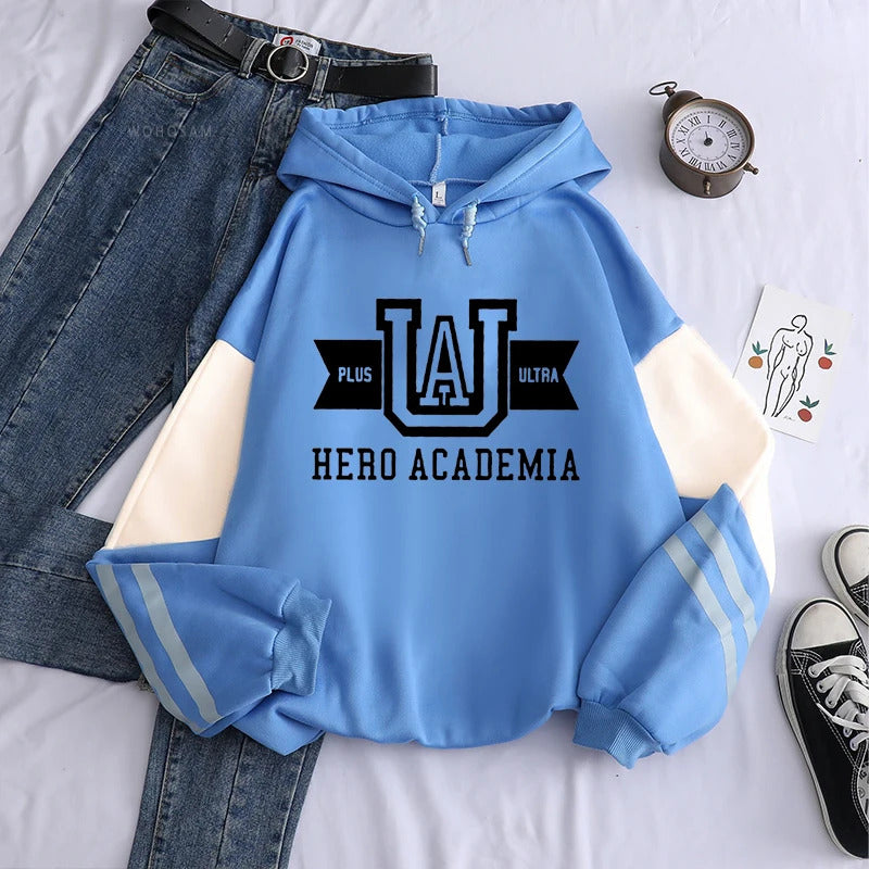 My Hero Academia UA Logo Anime Hoodies Simple Men Plus Size Streetwear Casual Warm Kangaroo Pocket Drawstring Sweatshirt