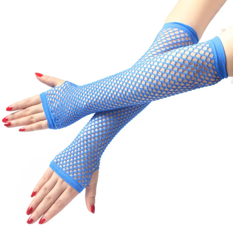 Women Fashion Neon Fishnet Fingerless Long Gloves Leg Arm Cuff Party Wear Fancy Dress for Womens Sexy Beautiful Arm Warmer