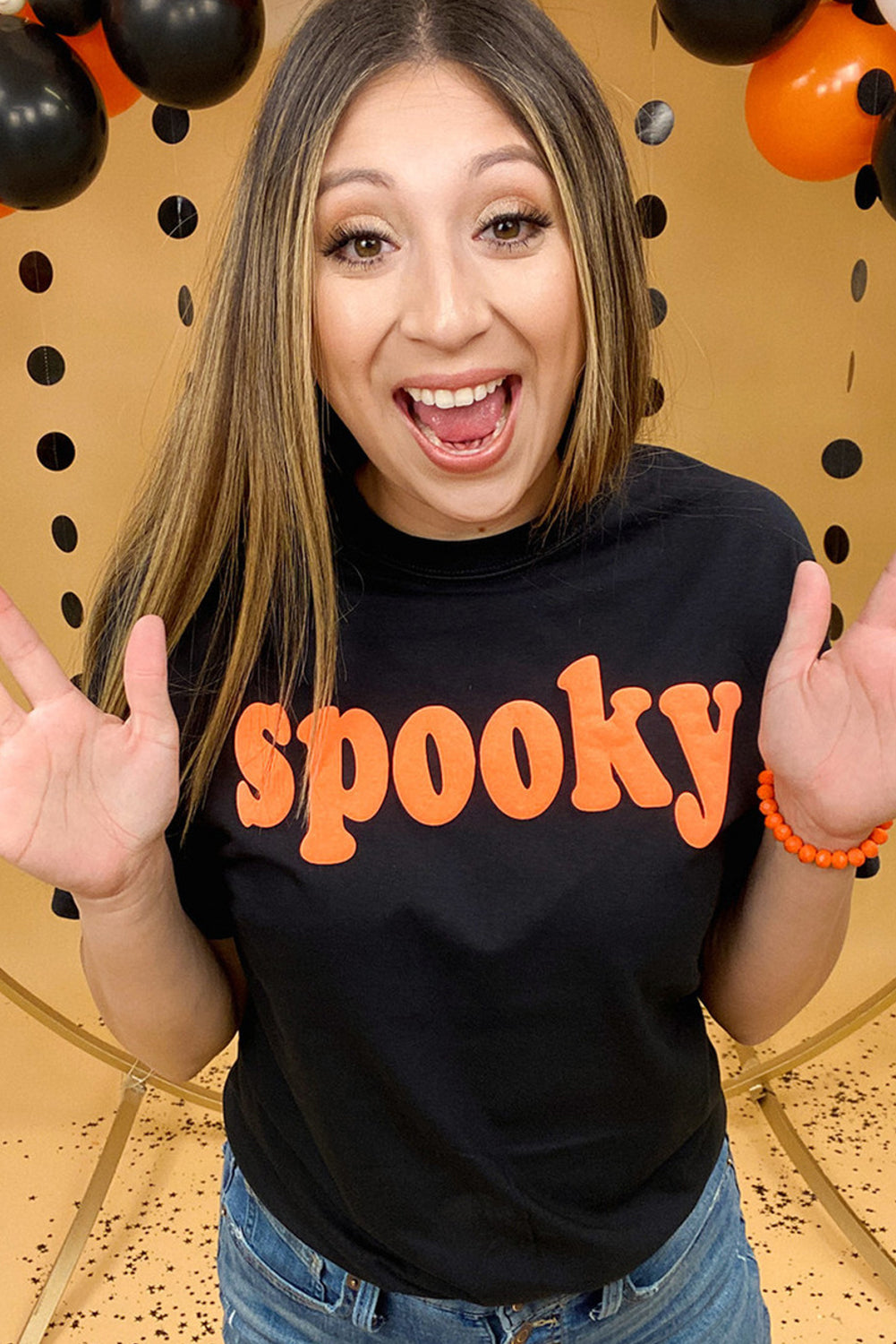 Black Halloween Spooky Crew Neck Casual Graphic Tee