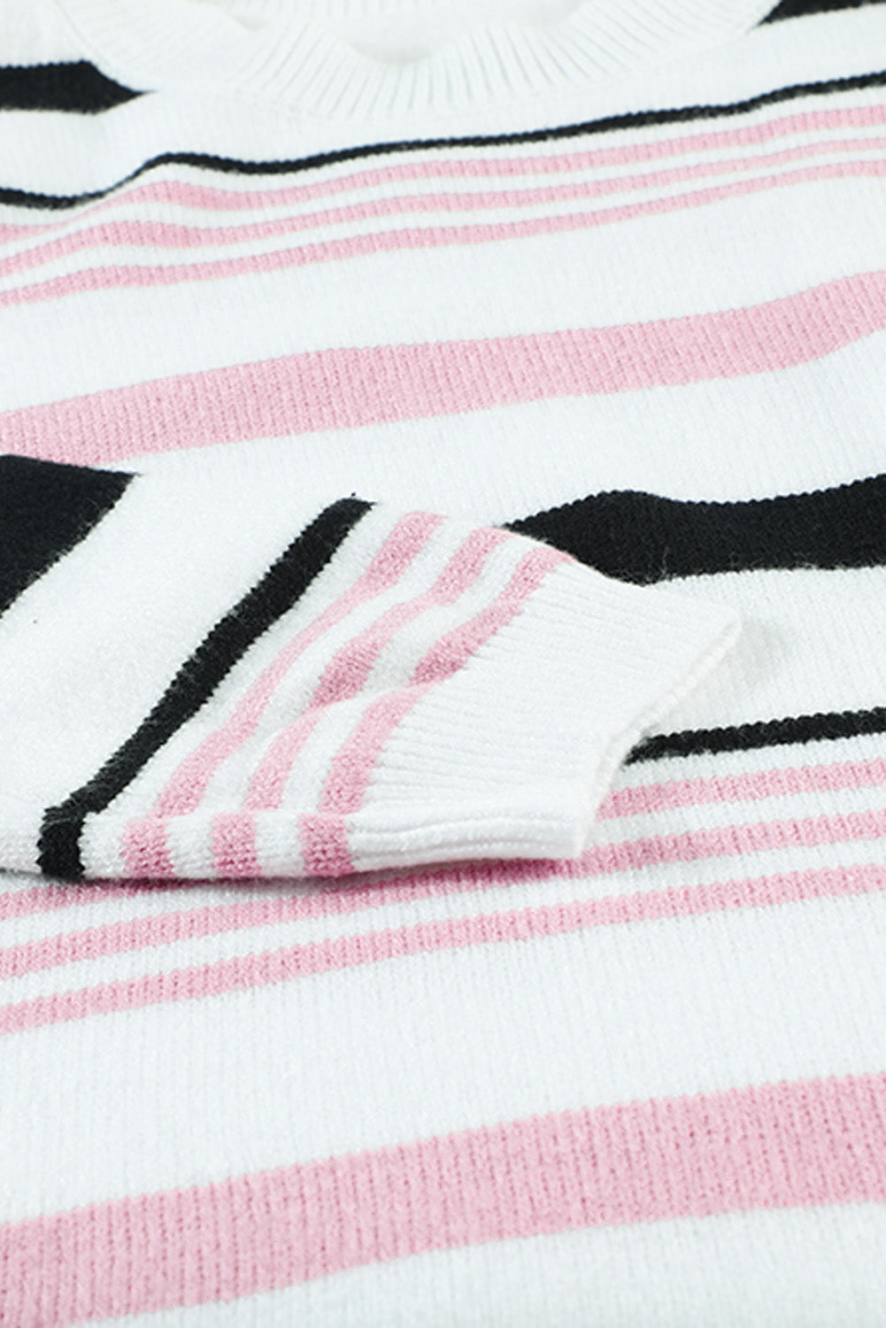 Pink Striped Crewneck Long Sleeve Sweater