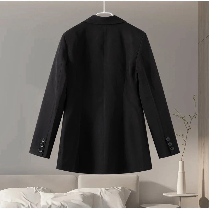 Elegant Shoulder Pads Blazer Dress Women Black V Neck Single-breasted Long Sleeve High Waist Mini Dresses Commute Vestidos Lady