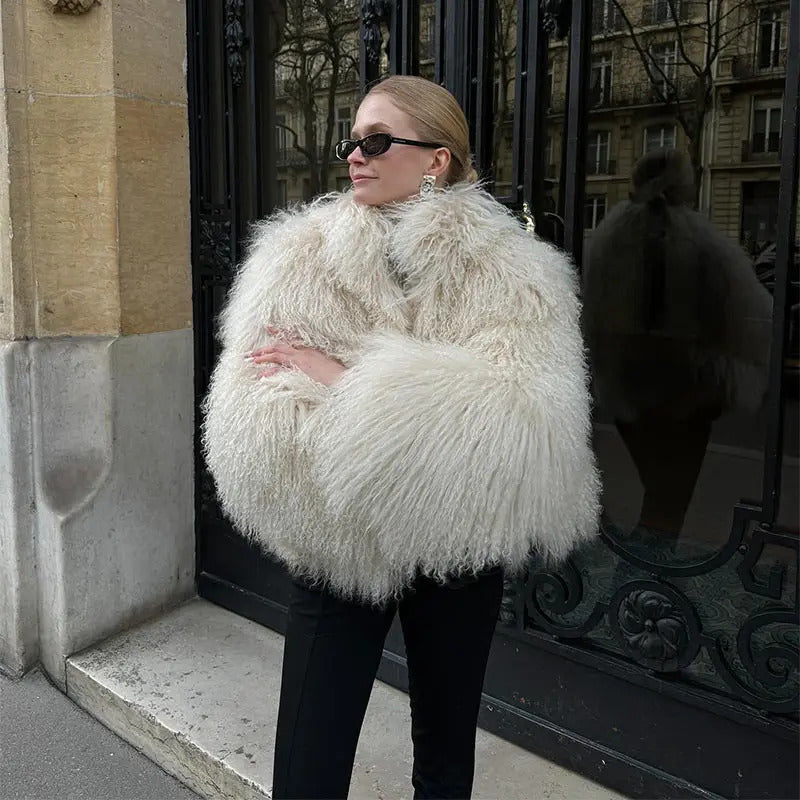 Elegant White Women's Thicken Cropped Faux Fur Coat Casual Long Sleeve Short Loose Fur Jacket Winter Lady Chic Street Outerwears