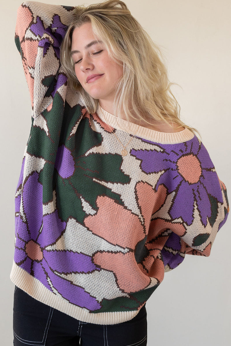 Multicolour Flower Print Loose Sweater