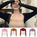 Ultra-thin Sexy Women Long Sleeve Arm Sleeves Gym Workout Crop Top Open Front Workout Cropped Shirts For Fitness Sports Shrug