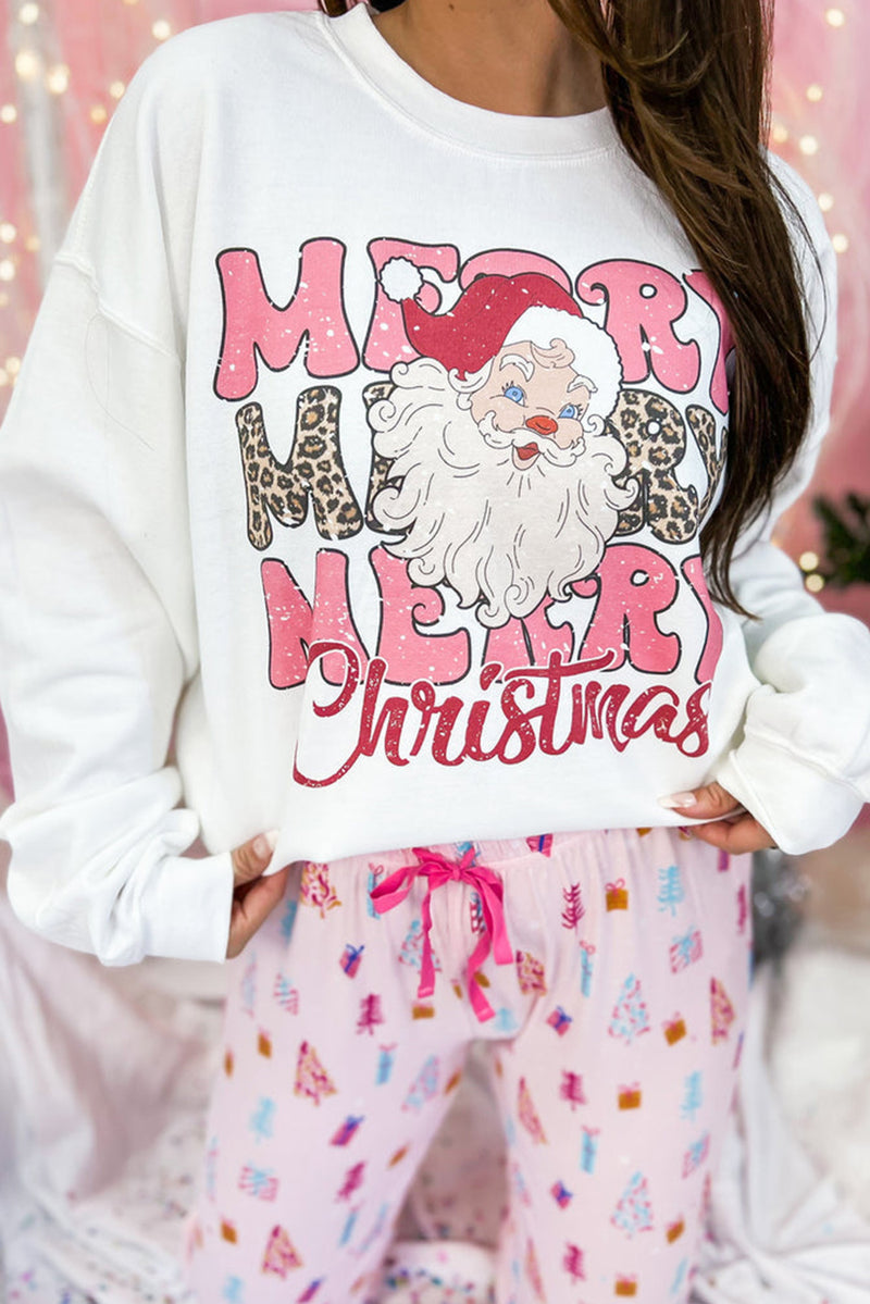 Beige MERRY Christmas Santa Claus Print Crewneck Sweatshirt