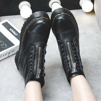 Women Boots Genuine Leather Platform Boots Motorcycle Shoes Front Zipper Optical Soles Fashion Sexy Punk Men Winter Boots 35-46