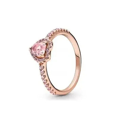 Christmas New 925 Silver Ring Pink Heart Zircon Shining Bow Ring Original   Ring DIY Women Fine Jewelry Christmas Gifts for girl