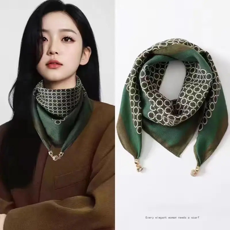 2025 new magnetic buckle silk scarf for women's small square scarf for autumn and winter warmth and cold resistance, fashionabl