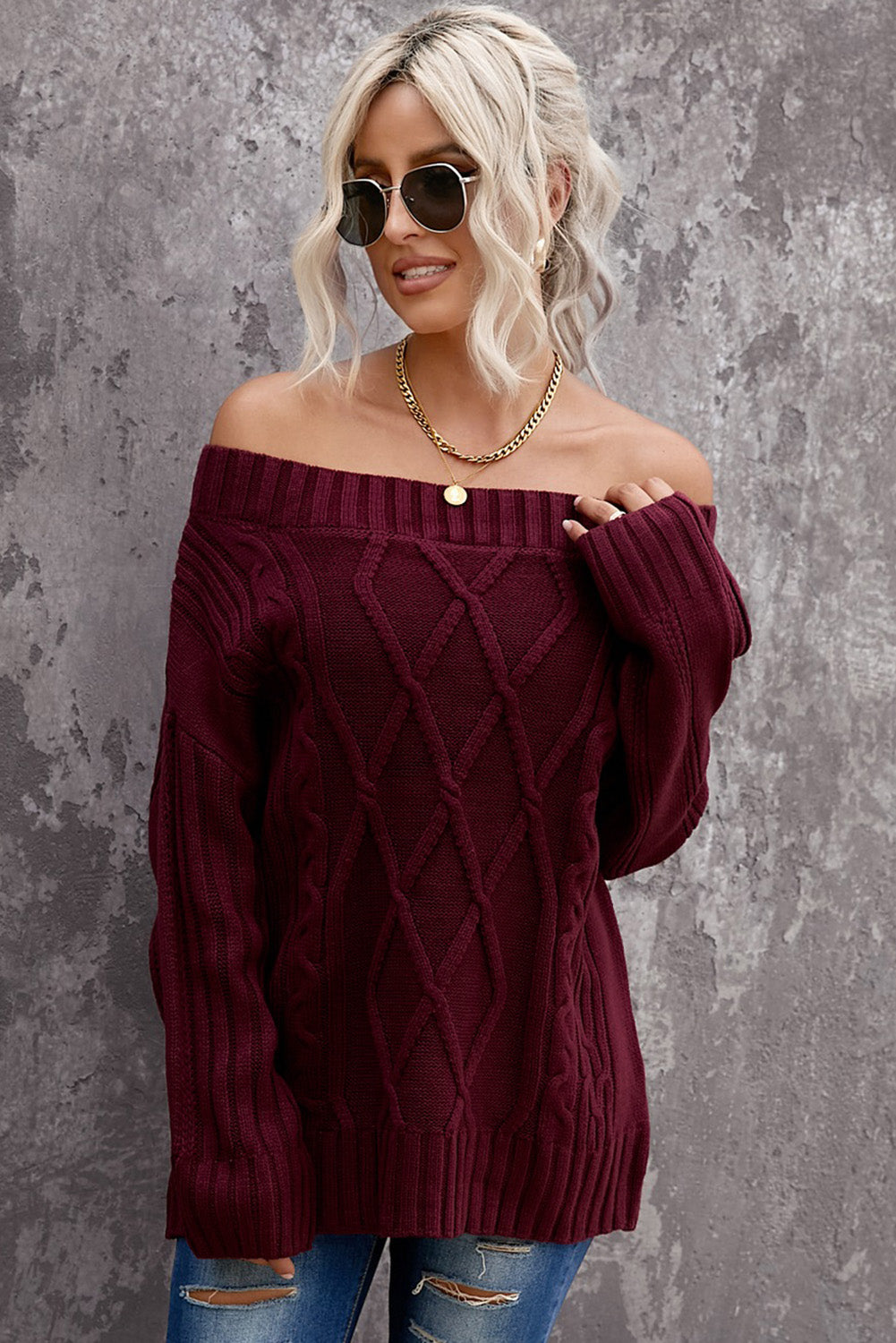 Green Off The Shoulder Winter Sweater