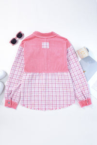 Rose Frayed Tweed Plaid Patchwork Buttoned Jacket