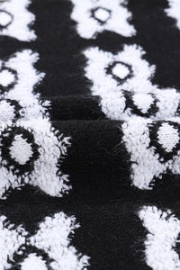 White Printed Retro Flower Pattern Knit Fuzzy Sweater