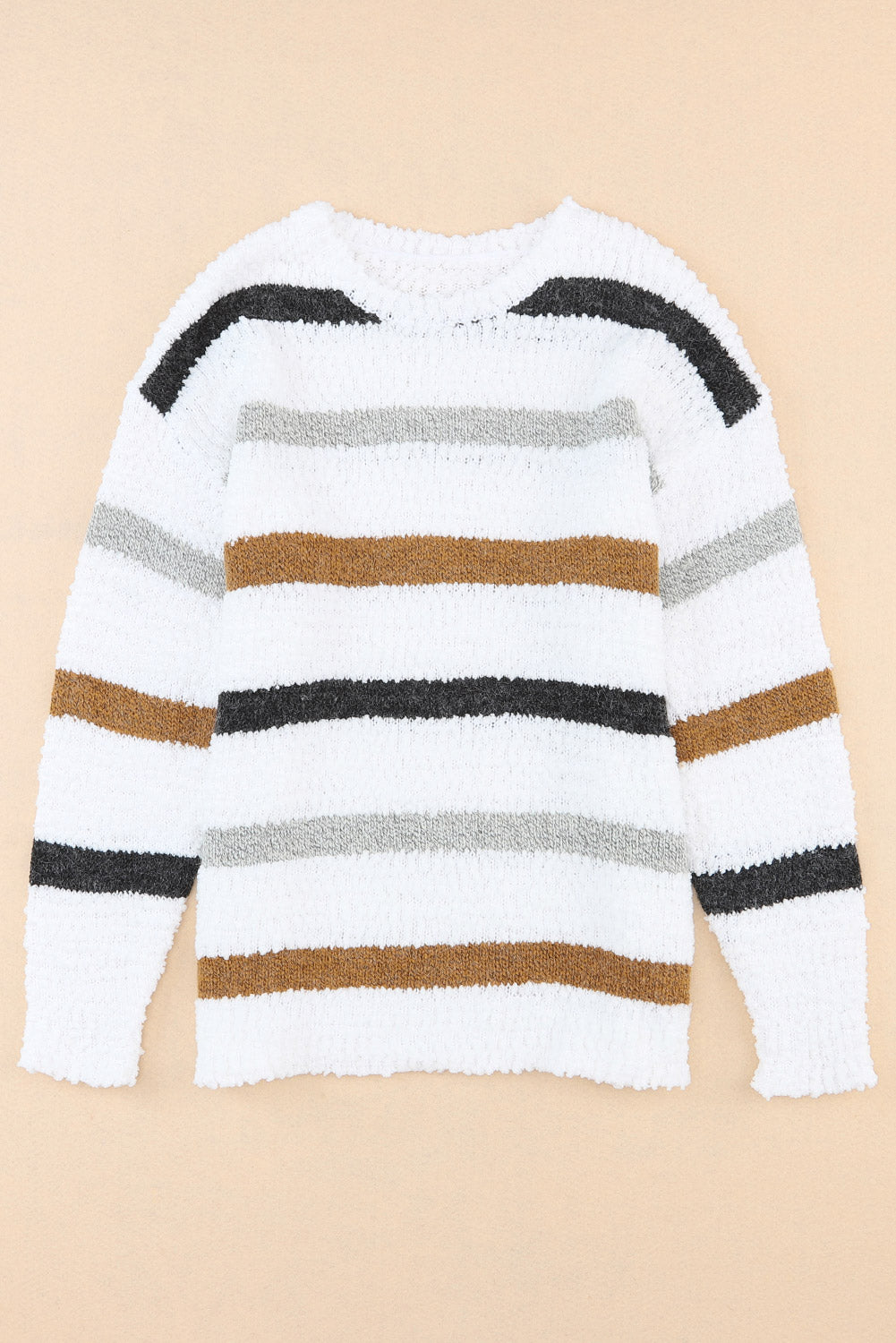 Light Pink Striped Popcorn Knit Sweater