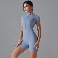 Yoga Set Women's Jumpsuits One-Piece Suit Zipper Short Sleeve Gym Push Up Workout Clothes Fitness Bodysuit Sportswear Tracksuit