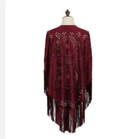 New Bohemian cardigan Cloak Camel Suede Floral Hollow Out Fringe Tassel Shawl Women Vintage Capes Ponchos Autumn Boho Capes