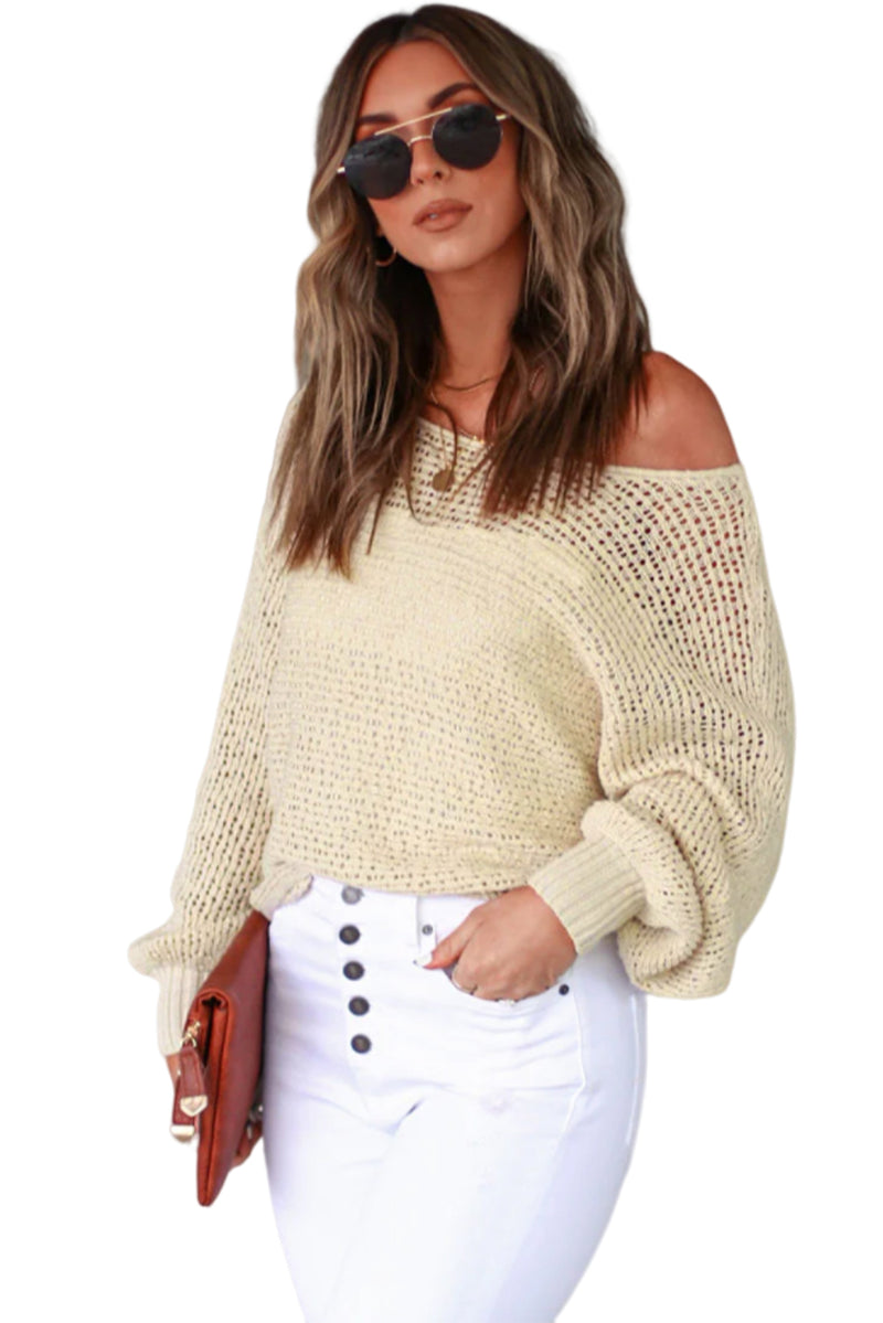 Apricot Sheer Openwork Knit Sweater