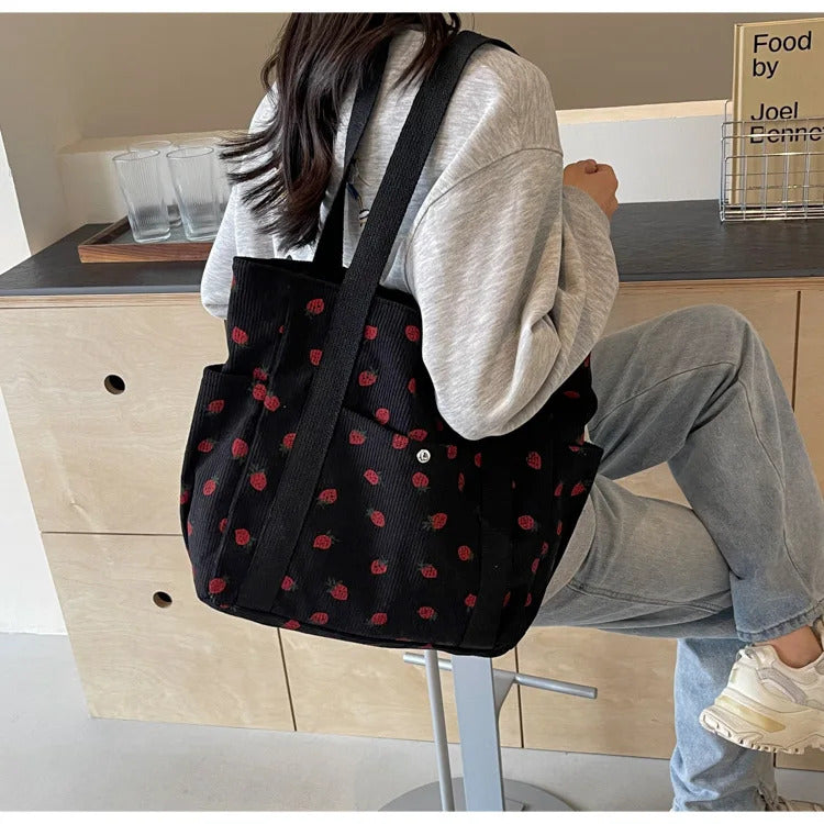 Fresh Sweet Girl Handbag Fashionable High end Corduroy Printed Shoulder Bag Leisure Shopping Commuter Women's Underarm Bag