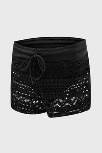 Black Lace Shorts Attached Swim Bottom