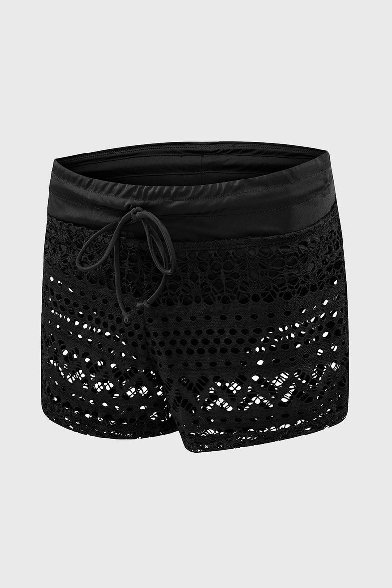 Black Lace Shorts Attached Swim Bottom