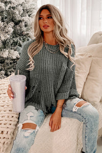 White Ripped Raw Hem Chunky Pullover Sweater