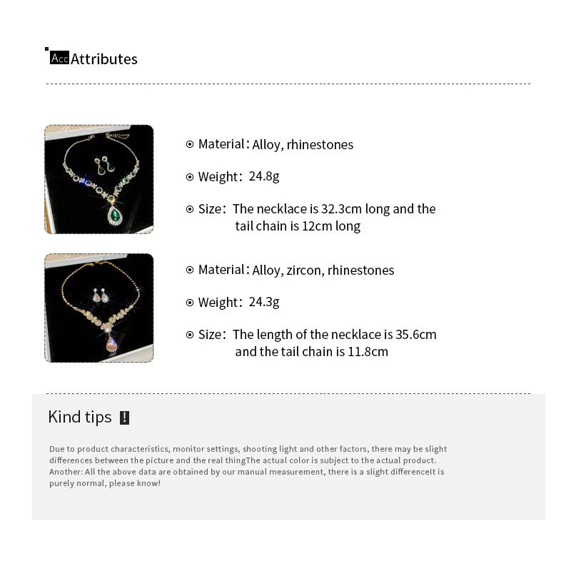 Shiny Crystal Necklace Earrings Women's Fashion Big Water Droplet Rhinestone Necklaces Wedding Evening Dress Jewelry Set